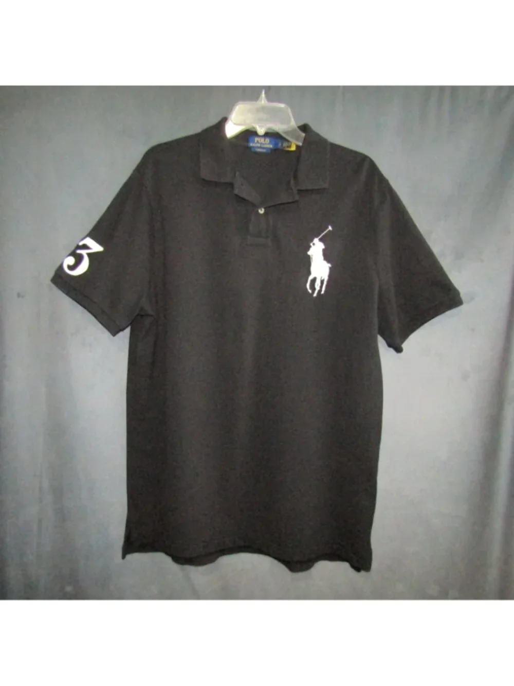 Polo Ralph Lauren Mens Size Large L Black Big Pony 3 Mesh Polo Shirt Classic Fit